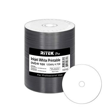 Imagem de Ritek Pro Pacote Com 100 Unidades (Nível Profissional) Dvd-R 16X 4,7 Gb Azo Dye (Médio Mxl Rg04) Hub Jato De Tinta Branco Mídia Em Disco Gravável