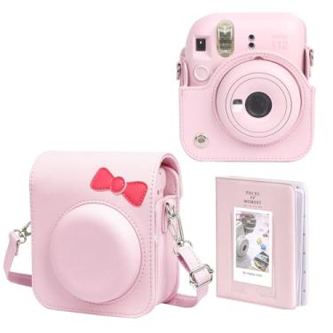 Imagem de WOGOZAN Capa Protetora Para Câmera Instantânea Fujifilm Instax Mini 12 - Com Furos Fotossensíveis, Encaixe De Lente No Canto Inferior Direito, Melhor Proteção (Gravata Borboleta Rosa)