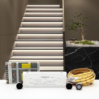 Imagem de KOMIGAN Kit De Iluminação Escada Led Com Acionamento Por Movimento Inteligente Kmg-3233, Fita Luz Cortável 60" Para Interna (Branco Frio 6000K, 20 Degraus)