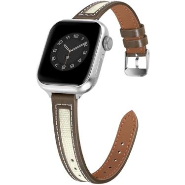 Imagem de Newlibery Pulseira feminina de couro de grão superior Silm compatível com Apple Watch séries 10, 9, 8, 7, 6, 5, 4, 3, 2 e 1 de 42 mm (S3/2/1) de 44 mm, 45 mm, 46 mm, 49 mm, SE, ultra