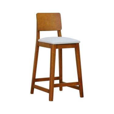 Imagem de Banqueta Lyon Madeira Maciça com Encosto Anatômico e Assento Estofado com 68cm Altura - Amêndoa Assento Estofado Corano Bege