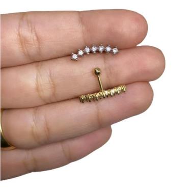 Imagem de Piercing Orelha Cluster Mini Zircônias Folheado Ouro Amarelo e Branco 