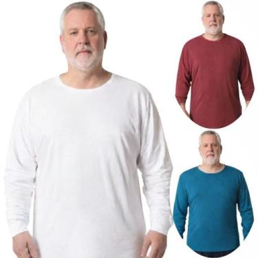 Imagem de Kit 3 Camisas Masculina Manga Longa Plus Size Malha Fria - Genérico, G