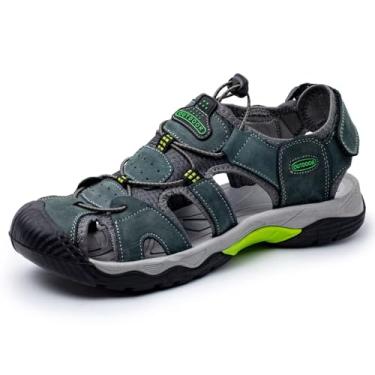 Imagem de Arkbird Sandálias masculinas, bico fechado, couro, pescador, caminhadas ao ar livre, calçados esportivos de verão, Ciano-311, 45