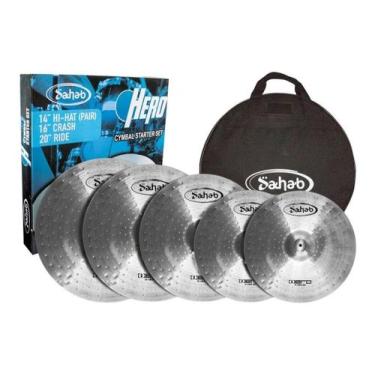Imagem de Set de pratos p/ bateria hero aço escovado 14/16/18/20 c/ bag - SAHAB