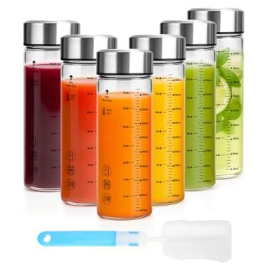 Imagem de Luxfuel Garrafas de vidro de 473 ml com tampas – Pacote com 6 garrafas de água de vidro borossilicato de boca larga com tampas de aço inoxidável para sucos, vitaminas, água infundida, leite, à prova