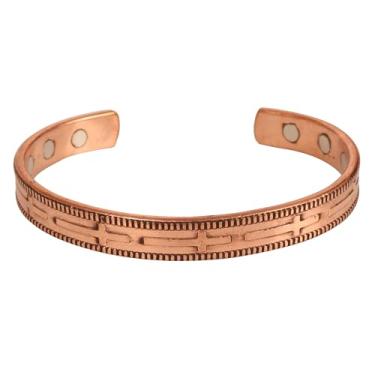 Imagem de INDTRESOR - Símbolo da crucificação de Jesus da cruz católica celta - Pulseira magnética de cobre estilo tibetano. Forjado à mão com cobre puro sólido e de alto calibre.