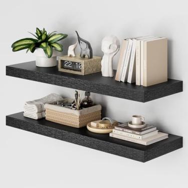 Imagem de Heimlove Prateleiras de parede de 91 cm para banheiro, conjunto de 2, prateleiras flutuantes pretas profundas de 30 cm para parede, para livros, sala de estar, lavanderia, quarto, cozinha, escritório