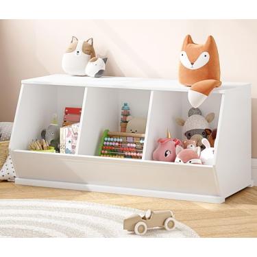 Imagem de UTEX Organizador de armazenamento de brinquedos para crianças, armário de armazenamento empilhável de brinquedos, organizador de brinquedos de madeira, prateleira de brinquedo branca para sala de
