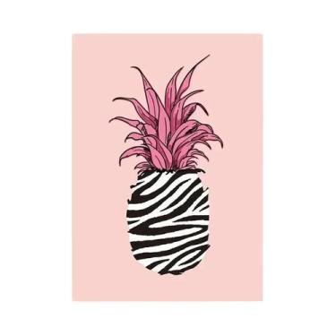Imagem de Pantera Rosa Zebra Plantas Tropicais Abacaxi Abstrato Arte De Parede E