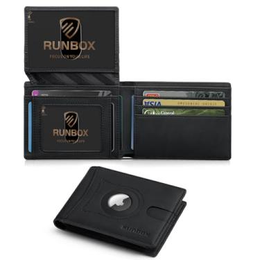 Imagem de RUNBOX Carteira masculina Air Tag, fina, de couro RFID, 2 porta-documentos com caixa de presente, CH preto
