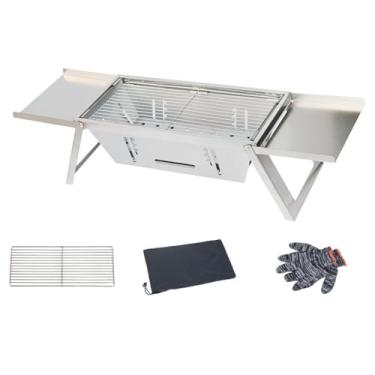 Imagem de CIADAZ Grelha portátil para churrasco, acampamento, 3 altura ajustável, aço inoxidável, dobrável, fogão a carvão, com luvas, bolsa de transporte
