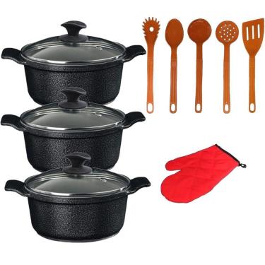 Imagem de Jogo Panela Preto Cerâmica Talher Laranja Javali Aal 26A30Cm