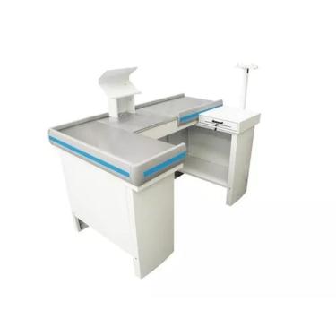 Imagem de Check-out Caixa Supermercado 1,55m Com Furação + Kit Amapá Cor Branco Perfil Azul