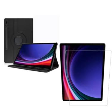 Imagem de Capa Capinha Carteira Preta Giratória + Película 9D Cerâmica Para Galaxy Tab S9 Tela de 11 Polegadas - (Bluepink)