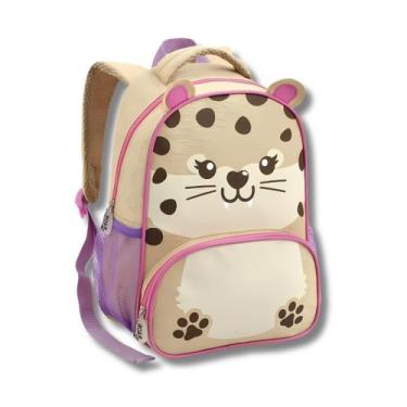 Imagem de Mochila Infantil Creche Escola 13 Oncinha Animais Fofa Bege - Seanite