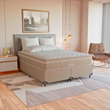 Imagem de Cama Box Queen Suede Bege + Colchão Paris Molas Ensacadas - eShop casa