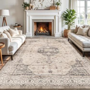 Imagem de LUMI Tapete de área 20 x 25,4 cm, lavável e macio, geométrico, antiderrapante, tapete vintage, antiderrapante para sala de estar, quarto, sala de jogos, terracota e cinza