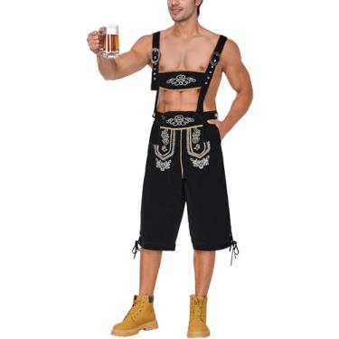 Imagem de SEAUR Terno masculino alemão Oktoberfest tradicional babador fantasia suspensórios festival cerveja atividades terno G preto