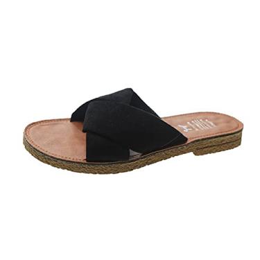 Imagem de Sapatos femininos de salto alto, camurça, conforto ideal, antiderrapante confortável, sandálias rasas femininas, moda, respirável, chinelos vintage, para trabalho, condução na praia(Black,39 EU)