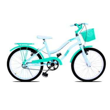 Imagem de Bicicleta Infantil Forss Hello, Aro 20, Com Cestinha e Bagageiro, Para 6 a 9 Anos (Branco/Azul Turquesa)