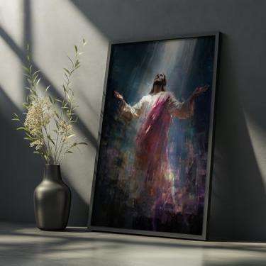 Imagem de Quadro Decorativo Jesus Com Luz Com Moldura Arte Religiosa Fé Cristã Espírito Santo Decoração Lar Igreja Presente