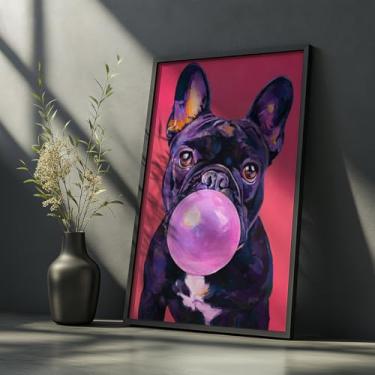 Imagem de Quadro Decorativo Bulldog Francês Com Moldura Cachorro Bulldog Francês Fofo Pop Art Divertido Rosa Quarto Infantil Sala Pet Moderno Descolado