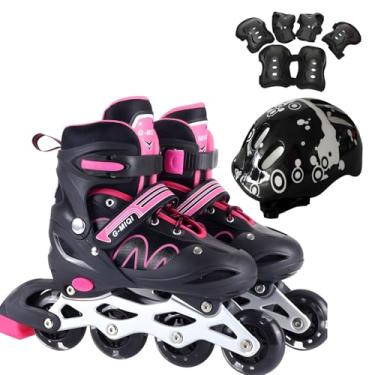 Imagem de Patins Roller Inline 4 Rodas Skates Ajustavél com Roda Iluminada Jovens e Adultos, Para iniciantes, Uso Interno e Externo + Kit Completo com Capacete e Proteções (Rosa/Preto, Roller G (37 ao 40))