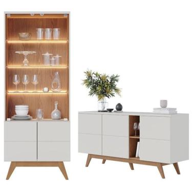 Imagem de Cristaleira E Aparador Buffet Para Sala Noronha Off White Matte Freijó– Colibri