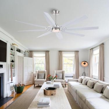 Imagem de ELEHINSER Ventilador De Teto Moderno De 60 Polegadas Com Luz E Controle Remoto, Ventilador De Teto Industrial Grande De Alumínio Com 8 Lâminas, Motor Cc Silencioso Reversível, 3Cct/6 Velocidades, Pa