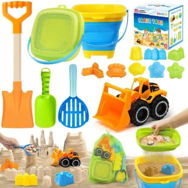 Imagem de Brinquedos de areia de praia DISHIO para crianças com balde e bolsa dobráveis
