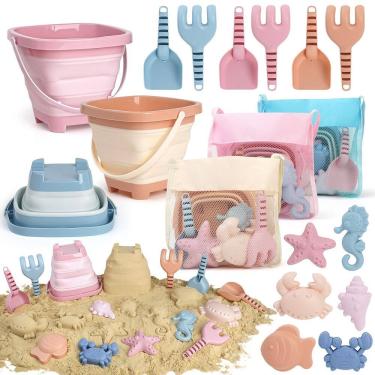 Imagem de Conjunto de brinquedos de praia Dreamon para crianças de 3 a 10 anos com baldes dobráveis