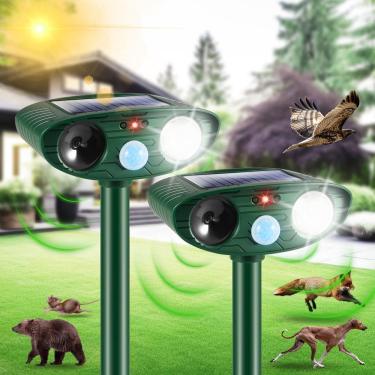 Imagem de Repelente solar ultrassônico de animais JahyElec, pacote com 2 unidades para uso externo
