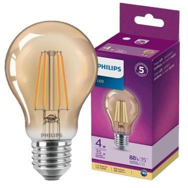 Imagem de Lampada Led Retro Filamento Philips A60 4w Luz Quente 2500K