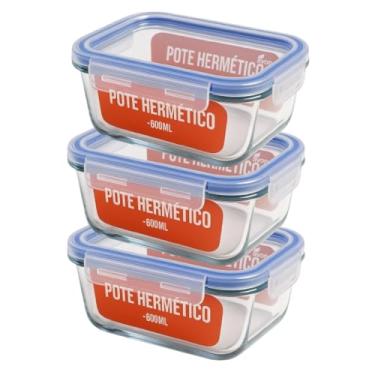 Imagem de KIT 03 Potes de Vidro Retangular com Tampa Hermética 640ml Cor:Sortido