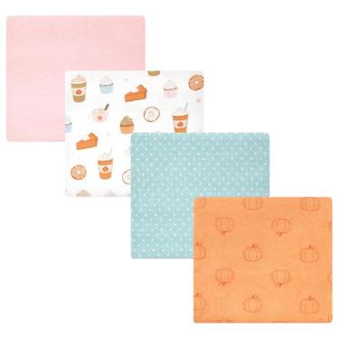 Imagem de Luvable Friends Hudson Baby Flanela Recebendo Cobertores 4 unidades, Harvest Pumpkin Spice