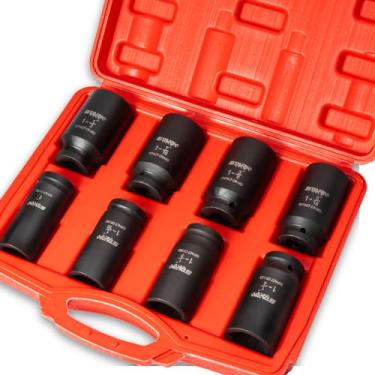 Imagem de Stark USA Conjunto de soquetes sortidos jumbo de 9 peças de 3/10.2 cm de acionamento de impacto profundo Conjunto de soquetes de flanco SAE de 6 pontos (2,5 cm a 1-1/5.1 cm)