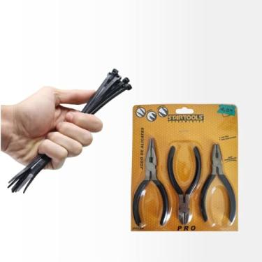 Imagem de Kit Abraçadeira de Nylon e Jogo de Alicate, Abraçadeira 20cm x 3,6mm com 100 Unidades Alicate Universal, Bico e Corte