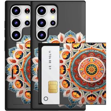 Imagem de MUQR Capa compatível com Samsung Galaxy S23 Ultra com suporte de cartão fofo - Capa tipo carteira robusta com design Kawaii, proteção contra quedas de grau militar para mulheres (mandala preta