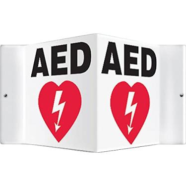 Imagem de Accuform Placa de projeção PSP609 3D, "AED" com gráfico, painel de 15,24 cm x 12,70 cm, plástico de alto impacto de 0,32 cm, orifícios de montagem pré-perfurados, vermelho/preto sobre branco