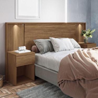 Imagem de Cabeceira Casal Bourbon 2 Gavetas Ripado com Led Jatoba - Santos Andir