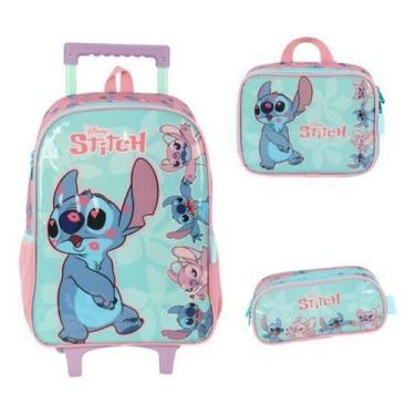 Imagem de Kit Mochila Carrinho Lancheira Estojo Stitch - Luxcel