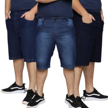 Imagem de Kit 3 Bermudas Jeans Masculina Tradicional Algodão Plus Size Premium -