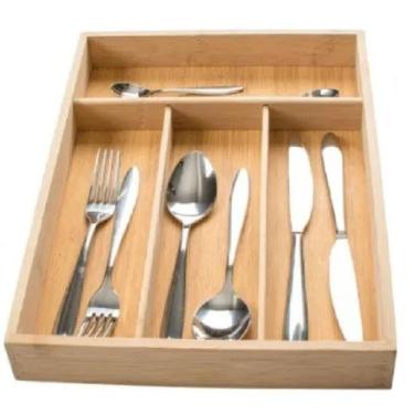 Imagem de Porta Talheres Organizador Gaveta Bambu E Mdf 4 decoracao cozinha e me
