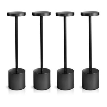 Imagem de Kit 4 Luminárias de Mesa Candeeiro Led Preto Sem Fio Tutto Home Recarr