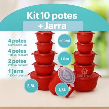 Imagem de kit potes 10 Bowl Mais Jarra Cozinha Saladeira Pote Marmitas Cor Verme