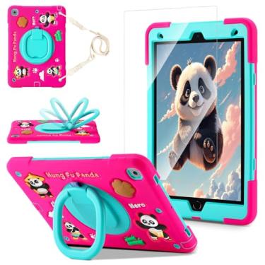 Imagem de Capa para iPad 9ª/8ª/7ª geração, linda capa 3D com design de panda guerreiro com protetor de tela, capa protetora robusta com suporte/alça/compartimento para caneta para iPad 10.2, crianças e