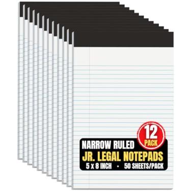 Imagem de 1InTheOffice Jr Blocos de notas jurídicos pequenos, 12,7 x 20,3 cm, bloco de notas pautado estreito, branco, 50 folhas/bloco, 12 blocos/pacote