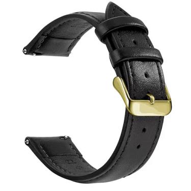 Imagem de Pulseiras de relógio finas, pulseira de couro de liberação rápida de 18 mm, 20 mm, 22 mm para homens e mulheres para Samsung Galaxy Watch, Garmin Huawei Watch (Preto e Gold, 22 mm)