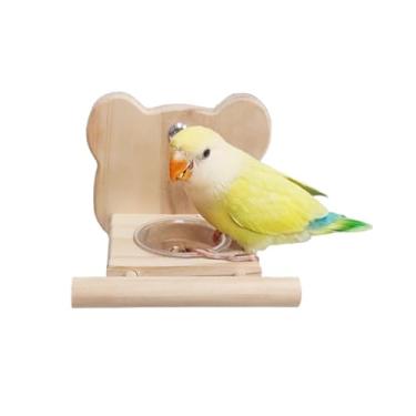 Imagem de Poleiro de madeira para pássaros com copos de alimentação de papagaio, tigelas de aço inoxidável, tigelas de água, alimentos, água, com suporte de papagaio, para periquito, periquito, periquito